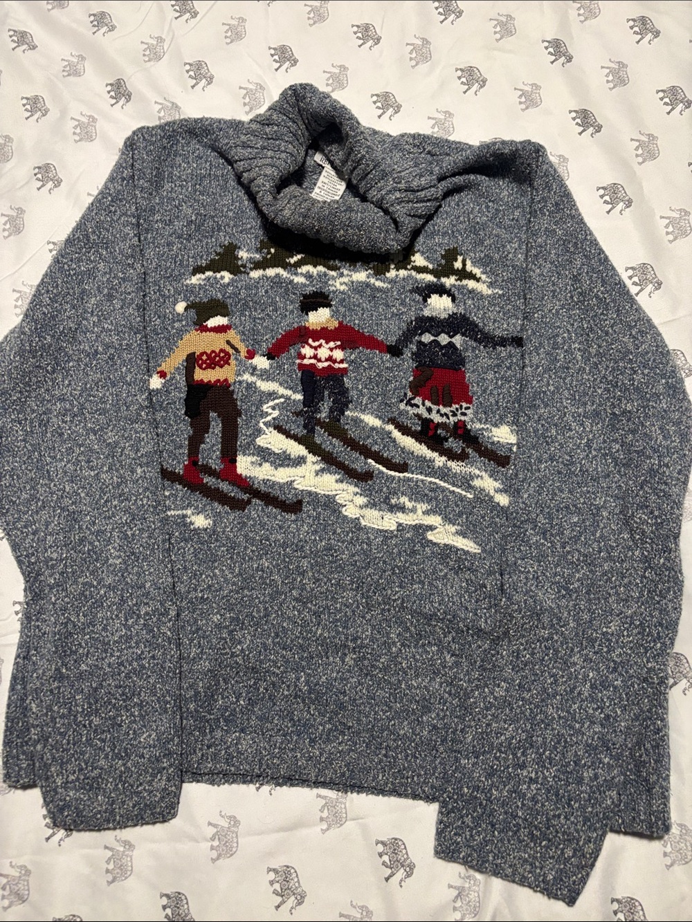 Northern Reflections Blue Marled Ski Scene Cowl Neck Sweater